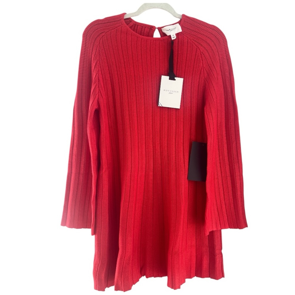 POMANDER PLACE Red Adi Ribbed Knit‎ Mini Sweater Dress size medium NWT